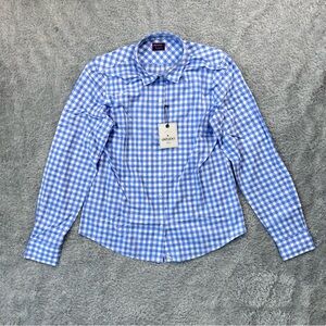 NWT UNTUCKit REBECHE Blue & White Gingham Button Up Shirt Long Sleeve Women's 4